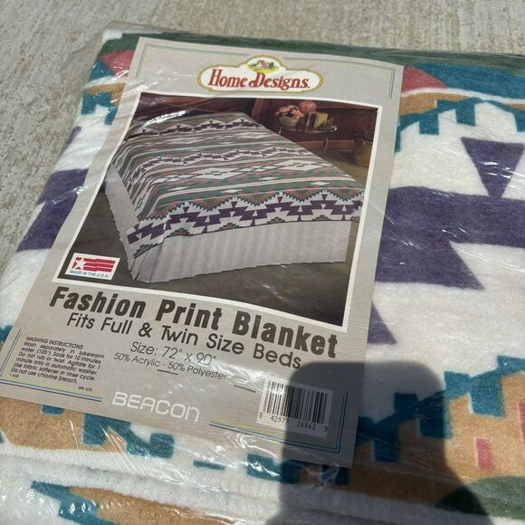 Vintage Home Designs Aztec Print Blanket Poly/Acrylic Full Twin 72” X 90” USA - Picture 4 of 5